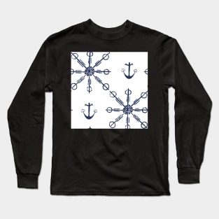 Maritime pattern made of snowflakes and anchors Long Sleeve T-Shirt